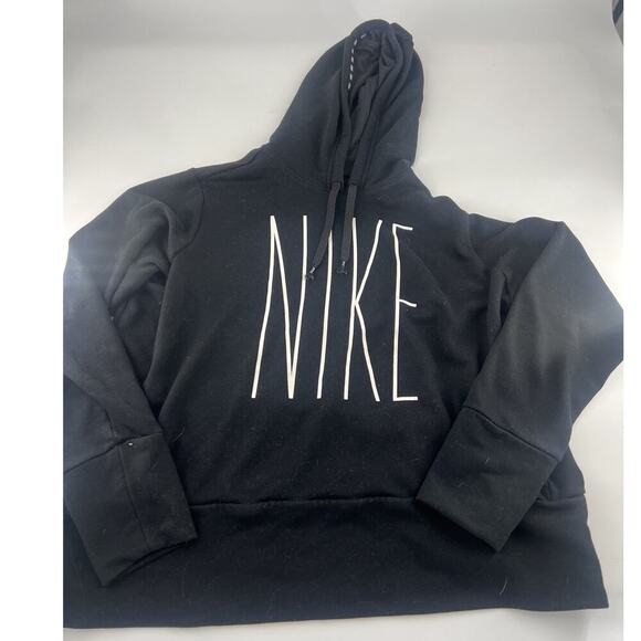 Nike Dri Fit Sweatshirt Womens Extra Large Black White Hooded Sports Y2K Active - Picture 1 of 9